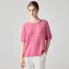 75% caxemira, 25% seda de amoreira! Suéter feminino de malha macia com mangas curtas, gola redonda e design trançado