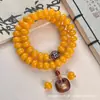 Pulseras para Hombre y Mujer con Cuentas de Raíz de Bodhi Amarillas Doble Círculo Weathered de Alta Densidad con Colgante de Loto Pulseras de Cuentas Bodhi Estilo Antiguo Venta al por Mayor