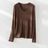2026 Nuevos Tops para Mujer Tejido de Lana Tencel Cuello en V Suave Manga Larga Antibacteriano Relajado Camiseta de Manga Larga