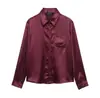 Roupas femininas transfronteiriças novo estilo europeu e americano atacado de comércio exterior ZRA em estoque design camisa reta slim textura de cetim de seda