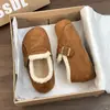 Sapatos Birkenstock Retrô Quentes e Espessos de Cobertura Total para Mulheres, Botas de Neve de Inverno em Camurça com Solado Grosso e Forro de Lã, Sapatos de Algodão, Mocassins