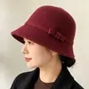 Chapéu de Palha de Tricô com Laço Simples para Mulheres Outono Inverno Aba Curta Chapéu de Pescador Uso Diário no Trabalho Chapéu Quente Moda Chapéu da Moda