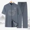 Traje Estilo Chino Tang para Hombre, Traje Delgado Holgado de Manga Corta para Verano para Hombres de Mediana Edad y Mayores, Traje de Abuelo, Ropa de Verano