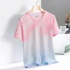 2026 Nova Camiseta Gradiente Leve Série Sensação de Gelo Masculina Seda de Gelo Respirável Camiseta Gradiente Verão Manga Curta Top