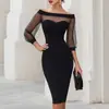 2026 Tienda Independiente de Amazon Nueva Moda Femenina de Comercio Exterior Elegante para el Trabajo Sexy Malla Hombros Descubiertos Bodycon Vestido