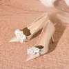 Zapatos de Boda Florales de Tacón Alto de Moda Versátiles 2025 Primavera/Verano Nuevo Estilo Francés Elegantes Suaves Zapatos de Tacón Alto para Mujer