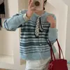 Bufanda de Seda de Lunares Franceses Cárdigan de Punto Rayado para Mujer Nuevo Diseño Otoño Invierno Suéter Holgado Engrosado