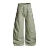 Pantalones casuales retro americanos con remaches y dobladillo curvo para hombre y mujer, pantalones de trabajo rectos de pierna ancha holgados de moda para otoño 2026