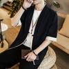 Estilo Chinês Verão Nova Chegada Masculino Solto Cor Sólida Hanfu Camisa Cardigan Tamanho Grande Moda Casual Algodão Linho Manga Sete Pontos