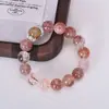 Pulsera de Mujer de Piedra Super Siete Redonda Negro Dorado Natural Cristal de Cabello Dorado de Lujo Ligero Pulsera Atrae Riqueza Piedra Natural 2025 Cristal Natural