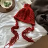 Gorro de Punto Hecho a Mano con Borlas, Gorro Cálido para Proteger los Oídos, Gorro de Lana Elegante Estilo Otoño e Invierno, Gorro Holgado para Mujer, Moderno