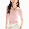 Camiseta Polo de Punto con Cuello de Tijera y Cuello en U, Transpirable y Amigable con la Piel, Serie Miu Annaspeak, Algodón de Seda/Lana de Seda Brillante