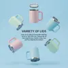 Caneca de aço inoxidável 304 transfronteiriça 12oz cor macaron alça de plástico copo alça portátil caneca térmica para café