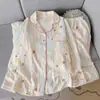 Pijama de desenho animado para mulheres, estilo primavera e outono, manga longa, calça longa, cardigã com gola virada, estilo ins coreano, roupa de casa fofa para meninas, pode ser usado fora