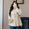 Camiseta de Manga Larga con Cuello en V y Cordón para Mujer Tallas Grandes, Nuevo Estilo Primavera y Otoño, Corte Holgado, Adelgazante, Cubre el Cuerpo, Camiseta Básica de Capa Interior para Mujer