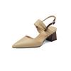 Elegante elegante bico pontudo para combinar cores com couro completo 2023 primavera e verão salto médio grosso couro fechado para trás sandálias vazias para mulheres