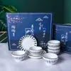 Juego de Vajilla Cerámica Japonesa Tazón y Palillos Pintados a Mano Porcelana Azul y Blanca Tazones de Arroz Evento de Apertura Caja de Regalo Trébol