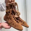 Botines Retro de Encaje Hueco con Cordones Sandalias Romanas Casuales Cómodas Versátiles Sandalias de Verano Transpirables con Plataforma Oculta Botas Vaqueras para Exteriores