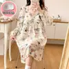 Sueño de Luna_Pijama para mujer, primavera y otoño, talla grande, manga larga, con copas en el pecho, estilo coreano, diseño lindo estampado