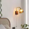 Lámpara de pared retro de estilo silencioso, cobre completo, interruptor de cremallera junto a la cama del dormitorio, lámpara de pared de fondo para pasillo de casa de huéspedes, lámpara de nogal
