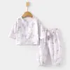 Conjunto de Gaze para Bebê, Roupas de Casa para Bebê, Tops e Calças de Fibra de Bambu de Manga Longa, Roupas de Verão com Ar Condicionado para Crianças Meninas