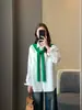 Xale de tricô com blocos de cor casual intelectual estilo coreano, camisa de manga longa 100% algodão de corte solto, novo design versátil 2026