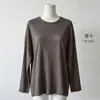 Camiseta de manga comprida Tencel seda de amoreira para mulheres, estilo outono/inverno solto e relaxado, base redonda, top emagrecedor e versátil