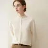 Cárdigan 100% cachemira pura, nuevo estilo otoño e invierno, corte holgado, cuello semi-alto, abotonado, longitud corta, top chaqueta suéter de capa base