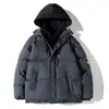 Jaqueta de Algodão com Capuz Patchwork Off-white e Marrom, Falsa Peça Dupla, para Homens e Mulheres, Capuz com Cordão Color Block, Jaqueta Curta de Inverno Grossa Quente Solta