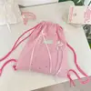 65234 Mochila con Cordón Estrellada Dorada Rosa con Decoración de Cinta, Mochila Ligera Estilo Coreano para Niñas para la Escuela y los Viajes
