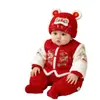 Chapéu de Ano Novo de Inverno para Bebê Chapéu de Lã Quente Tricotado Festivo Vermelho para Bebês Pequenos Chapéu com Proteção para as Orelhas Infantil