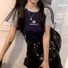 Camiseta de Manga Corta con Estampado de Letras Juvenil Estilo Europeo y Americano Transfronteriza para Mujer, Top de Bloques de Color Ajustado de Moda Verano 2026