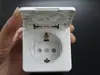 Enchufe de tapa cuadrada blanco alemán, enchufe impermeable estilo europeo con puerta protectora, enchufe con grado de protección IP54