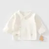 Bebê Recém-Nascido Primavera e Outono 0-3 Meses Algodão Puro Roupas para Recém-Nascidos, Camisa de Algodão Puro Manga Longa Ajustada, Classe A Sem Costura com Amarração nas Costas Meio Costas
