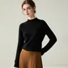 Suéter novo de outono e inverno 100% cashmere, simples e versátil, para mulheres, gola alta discreta, manga longa, pulôver, corte justo, suéter base de malha