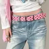 Cinto Rosa Estilo Y2K Cool com Tachas de Estrela para Mulheres, Cinto Estilo Millennium Hot Girl com Fivela de Metal para Combinar com Jeans, Tendência