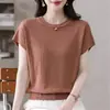 Camiseta de punto holgada de manga corta para mujer, talla grande, estilo nuevo, cuello redondo, top versátil adelgazante para mujeres de talla grande, negro, talla única, blanco