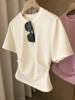 ¡Empujón enojado!!! Camiseta top de algodón de doble hebra mercerizado 60 ~ cintura ajustada con pliegues, cuello redondo, adelgazante, manga corta para mujer Verano