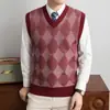 Fábrica de Suéteres Otoño Nuevo Chaleco de Punto para Hombres de Mediana Edad Casual Cuello en V Base Sin Mangas Chaleco Superior Argyle