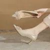 Zapatos de boda para mujer CH60-57 con tacón grueso, punta, lentejuelas, nuevos zapatos de una sola capa primavera y otoño 2024, zapatos de novia, tacones altos