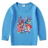 2026 Nova Camiseta Infantil de Primavera e Outono Gola Redonda Desenho Animado Manga Longa Camiseta Básica Conjunto para Meninos e Meninas Camiseta de Algodão