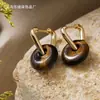 Pendientes de hebilla de paz de cristal de piedra natural europea y americana de alta calidad, pendientes de moda para el día a día, joyería geométrica de acero inoxidable