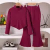 Conjunto Feminino Moda Gola Alta Tricô Calça Longa Infantil Duas Peças