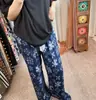Calça de Pijama de Seda de Algodão para Mulheres, Estilo Fino para Primavera e Verão, Tamanho Grande, Caimento Solto, Calça de Perna Larga de Algodão Artificial, Pode Ser Usada Fora de Casa, Versátil, Cintura Alta, Leve