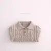 Suéter de punto fino con cuello popl para bebé, top de punto de manga larga para primavera y otoño para niños y niñas, algodón puro, simple y versátil