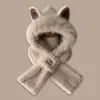 Chapéu de Pelúcia com Orelhas de Raposa e Cachecol Tudo-em-Um Chapéu de Inverno Quente Feminino Aquecedor de Pescoço para Estudantes Chapéu Antifrio com Orelhas Móveis
