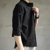 Camisas de Manga Comprida de Cor Sólida para Homens para Primavera e Outono, Camisas Casuais Finas para Jovens, Camisas Soltas de Algodão e Linho para o Verão, Jaquetas Masculinas