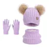 Nuevo Conjunto de Invierno para Niños de Tres Piezas: Gorro de Punto con Bola de Pelo, Guantes y Bufanda para Niños y Niñas, Traje Térmico Forrado de Felpa