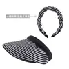 Sombrero de Sol Rayado de Verano con Protección Solar para Mujer, Visera Grande Versátil para Exteriores, Sombrero de Diadema para Vacaciones en la Playa