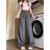 Jeans Lavado Estilo Retro Americano Novo para Mulheres, Calças Cinzas Retas Soltas de Cintura Alta para o Verão, Calças Workwear, Calças Longas